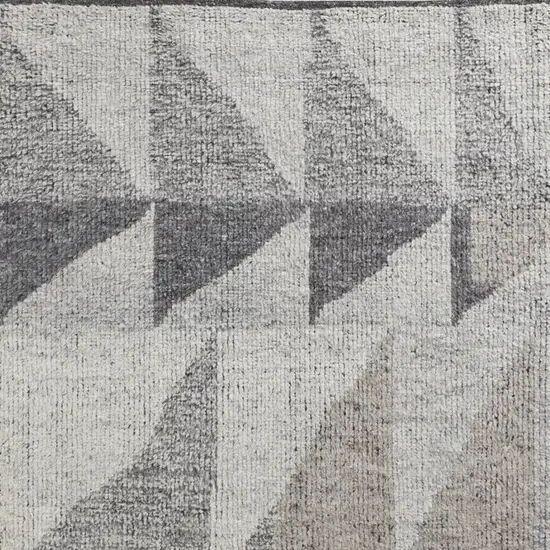 Gray and Ivory Wool Geometric Hand Knotted Area Rug Photo 5