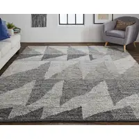 Photo of Gray and Ivory Wool Geometric Hand Knotted Area Rug