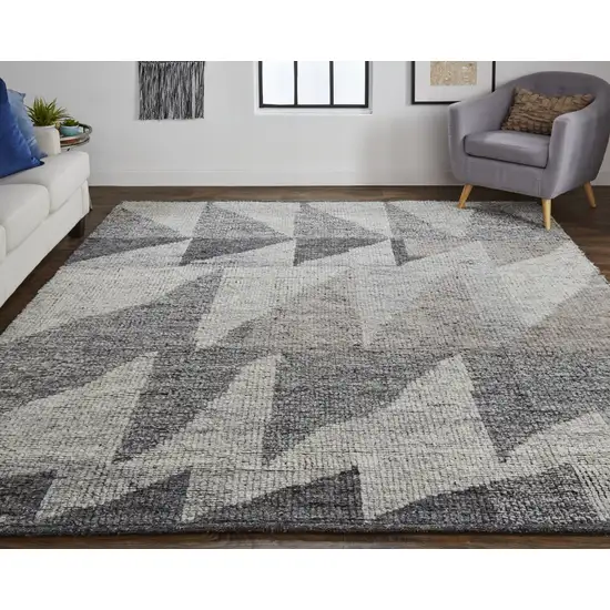 Gray and Ivory Wool Geometric Hand Knotted Area Rug Photo 9