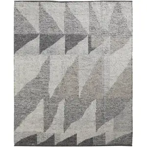 Photo of Gray and Ivory Wool Geometric Hand Knotted Area Rug