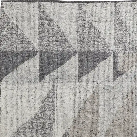 Gray and Ivory Wool Geometric Hand Knotted Area Rug Photo 5