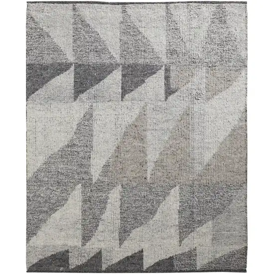 Gray and Ivory Wool Geometric Hand Knotted Area Rug Photo 3