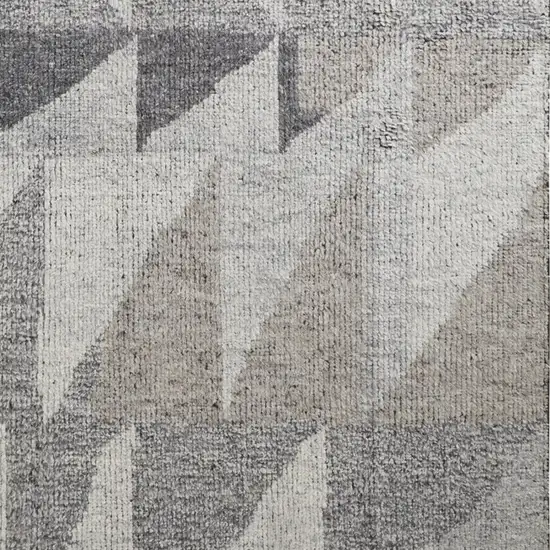 Gray and Ivory Wool Geometric Hand Knotted Area Rug Photo 5