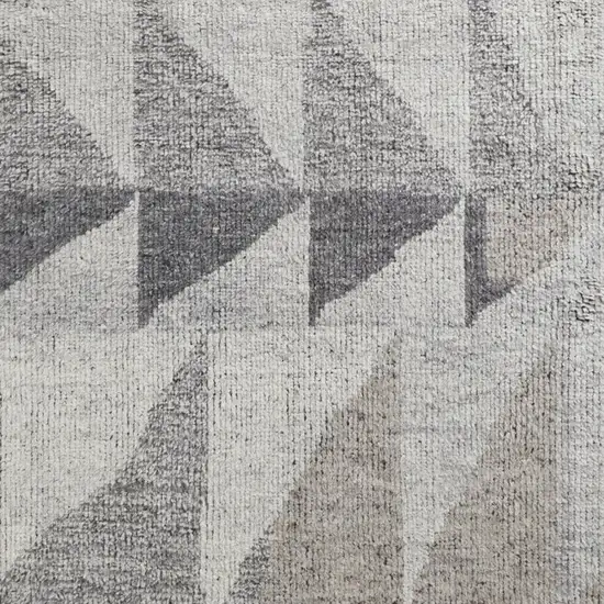 Gray and Ivory Wool Geometric Hand Knotted Area Rug Photo 6