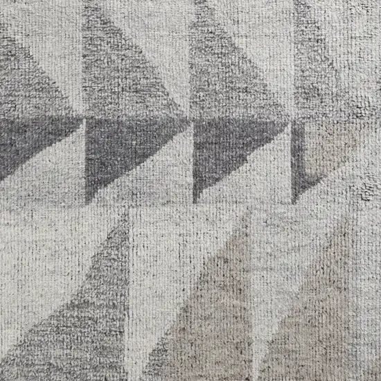 Gray and Ivory Wool Geometric Hand Knotted Area Rug Photo 5