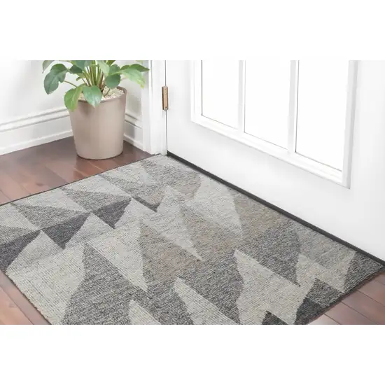 Gray and Ivory Wool Geometric Hand Knotted Area Rug Photo 1