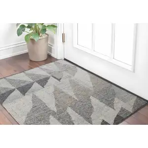 Photo of Gray and Ivory Wool Geometric Hand Knotted Area Rug