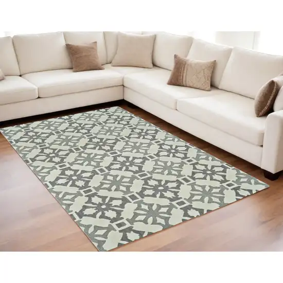 Gray and Ivory Wool Geometric Hand Tufted Area Rug Photo 2