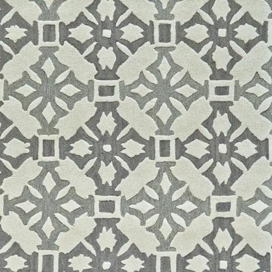 Gray and Ivory Wool Geometric Hand Tufted Area Rug Photo 8