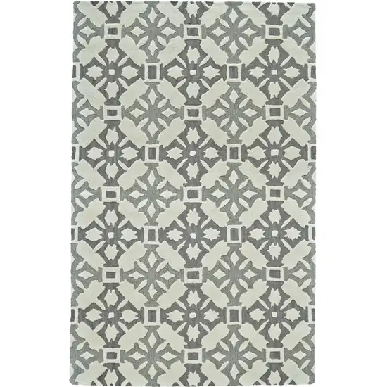 Gray and Ivory Wool Geometric Hand Tufted Area Rug Photo 4