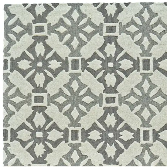 Gray and Ivory Wool Geometric Hand Tufted Area Rug Photo 5