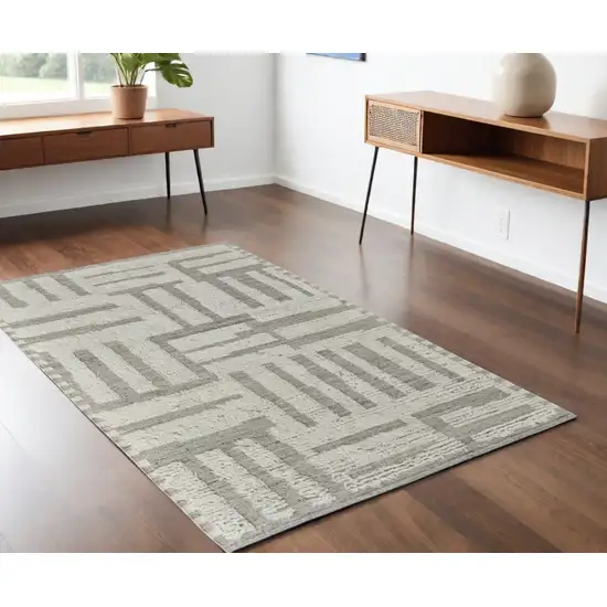 Gray and Ivory Wool Geometric Hand Woven Area Rug Photo 1