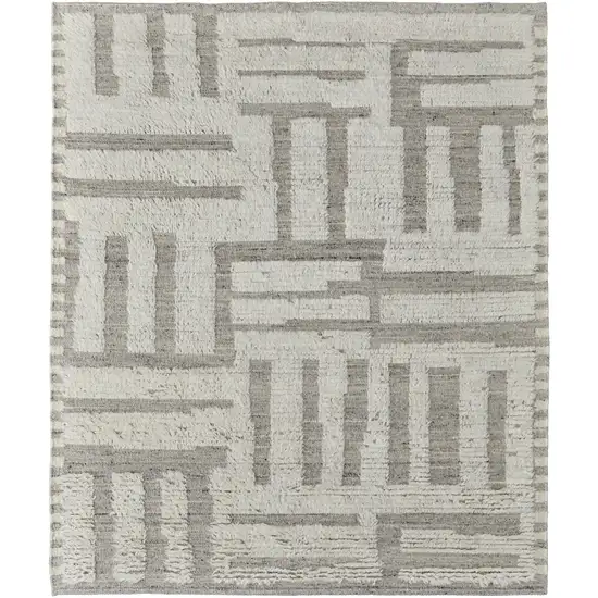 Gray and Ivory Wool Geometric Hand Woven Area Rug Photo 5