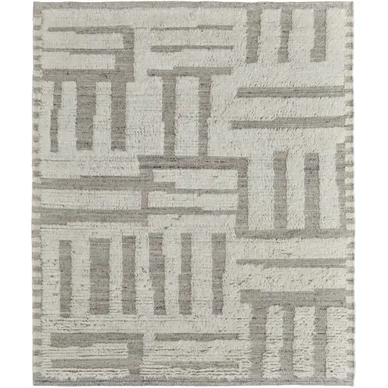 Gray and Ivory Wool Geometric Hand Woven Area Rug Photo 1