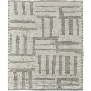 Photo of Gray and Ivory Wool Geometric Hand Woven Area Rug