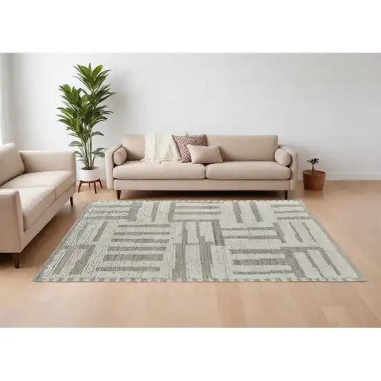 Gray and Ivory Wool Geometric Hand Woven Area Rug Photo 2