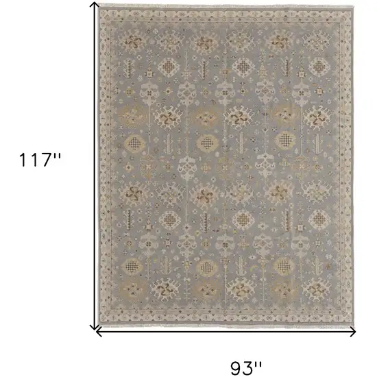 Gray and Ivory Wool Oriental Hand Knotted Area Rug With Fringe Photo 3