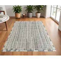 Photo of Gray and Ivory Wool Striped Hand Woven Area Rug