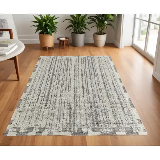 Gray and Ivory Wool Striped Hand Woven Area Rug Photo 1