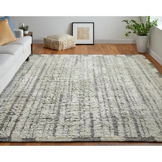 Gray and Ivory Wool Striped Hand Woven Area Rug Photo 9