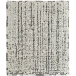 Photo of Gray and Ivory Wool Striped Hand Woven Area Rug