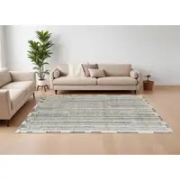 Photo of Gray and Ivory Wool Striped Hand Woven Area Rug