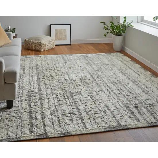 Gray and Ivory Wool Striped Hand Woven Area Rug Photo 7