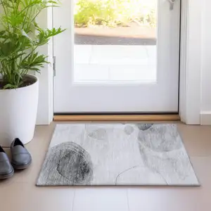 Photo of Gray and Light Gray Abstract Washable Non Skid Indoor Outdoor Area Rug