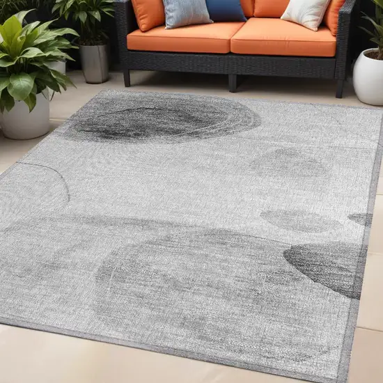 Gray and Light Gray Abstract Washable Non Skid Indoor Outdoor Area Rug Photo 1