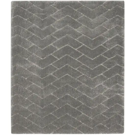 Gray and Light Gray Chevron Shag Area Rug Photo 2