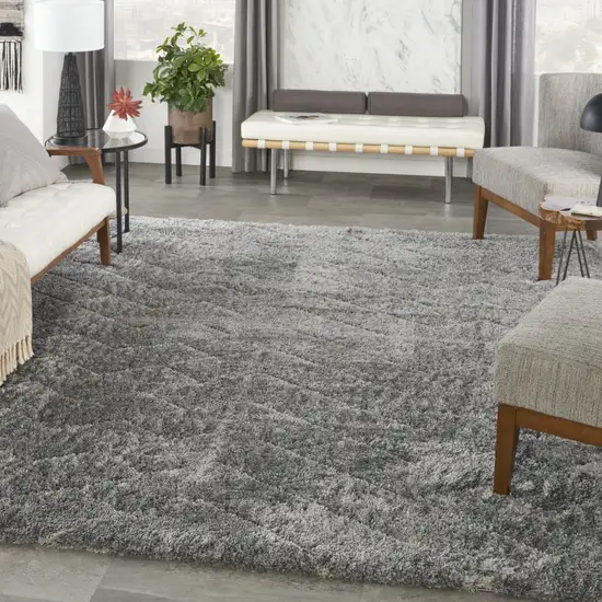 Gray and Light Gray Chevron Shag Area Rug Photo 7