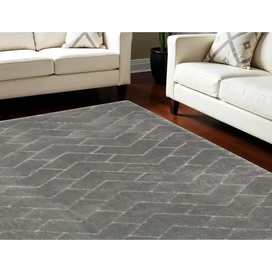 Gray and Light Gray Chevron Shag Area Rug Photo 1