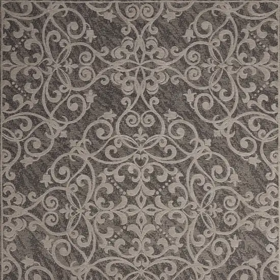 Gray and Light Gray Damask Distressed Area Rug Photo 6