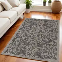 Photo of Gray and Light Gray Damask Distressed Area Rug