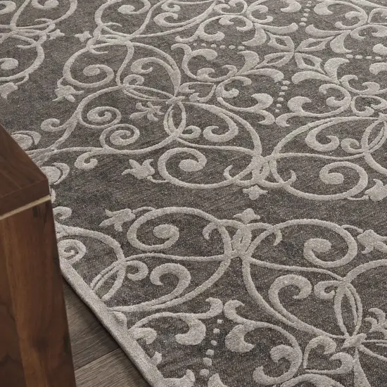 Gray and Light Gray Damask Distressed Area Rug Photo 7