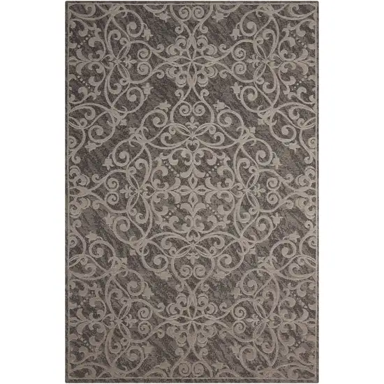 Gray and Light Gray Damask Distressed Area Rug Photo 2