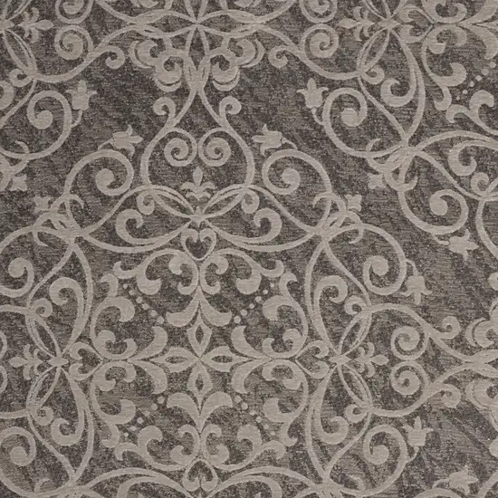 Gray and Light Gray Damask Distressed Area Rug Photo 5