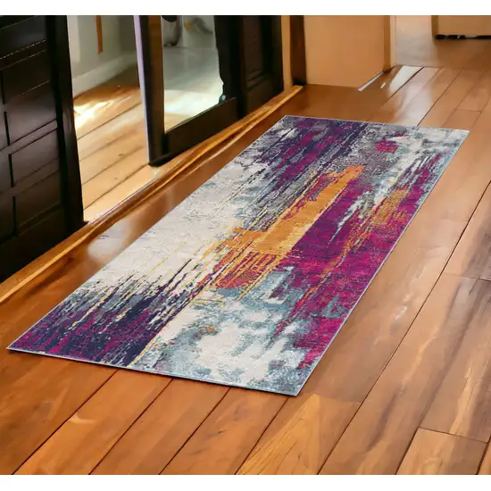 Magenta Abstract Dhurrie Area Rug Photo 1