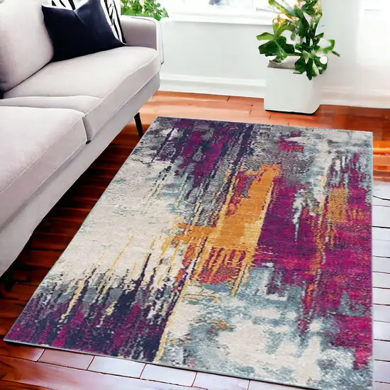 Magenta Abstract Dhurrie Area Rug Photo 1