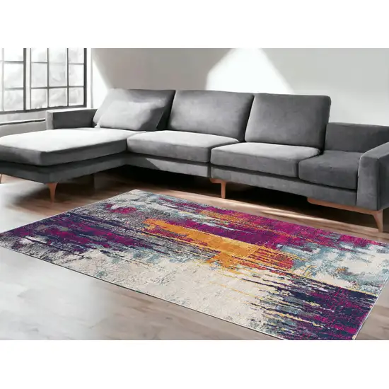 Gray and Purple Abstract Area Rug Photo 1
