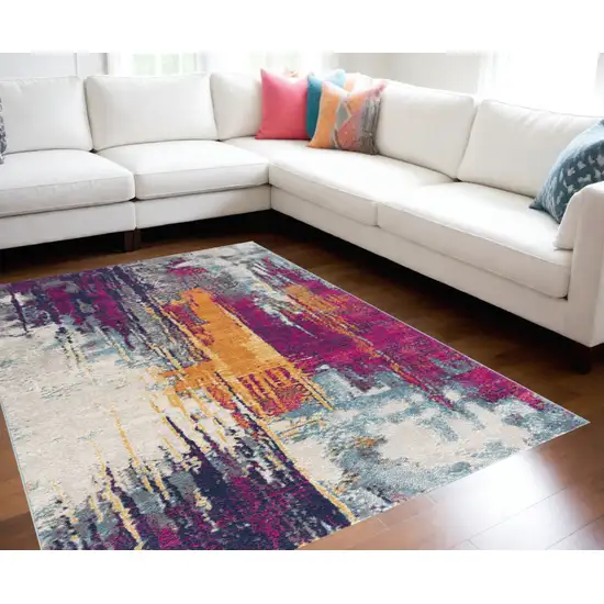 Magenta Abstract Dhurrie Area Rug Photo 1