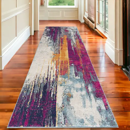 10' Magenta Abstract Dhurrie Runner Rug Photo 1