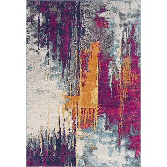 Gray and Magenta Abstract Runner Rug Photo 1