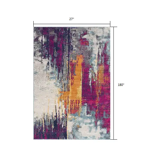 Gray and Magenta Abstract Runner Rug Photo 3