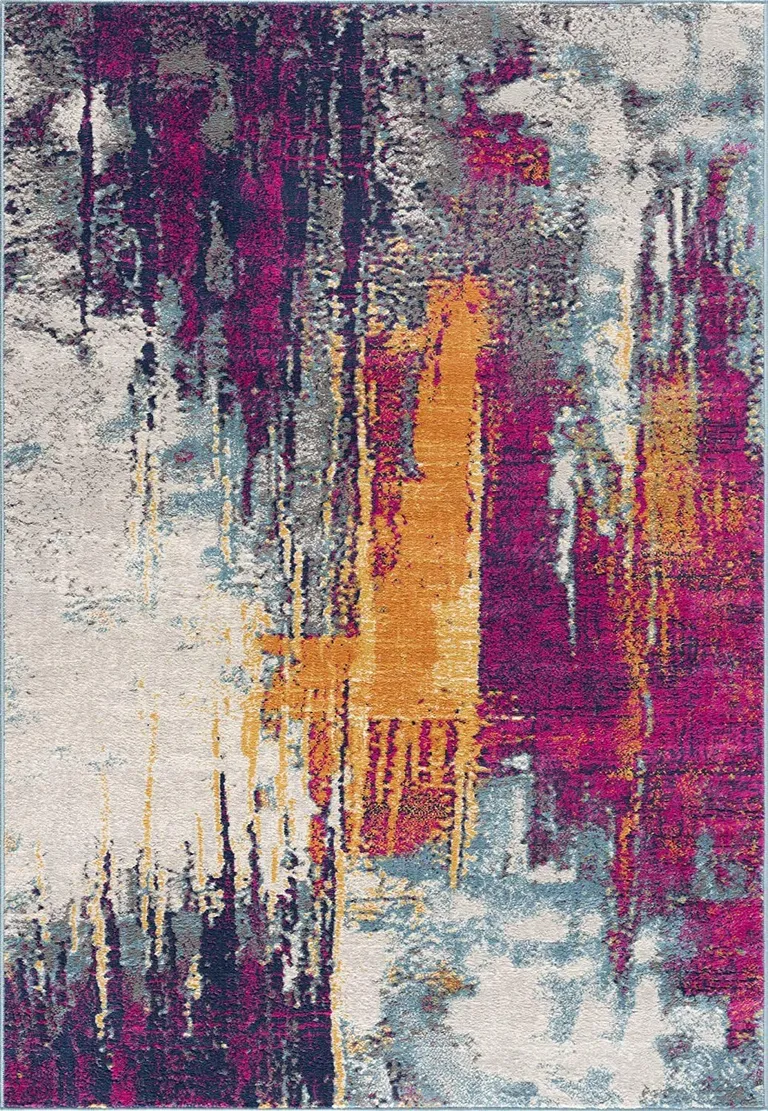 Gray and Magenta Abstract Runner Rug Photo 1