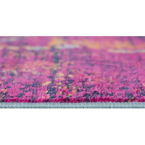 Gray and Magenta Abstract Runner Rug Photo 2