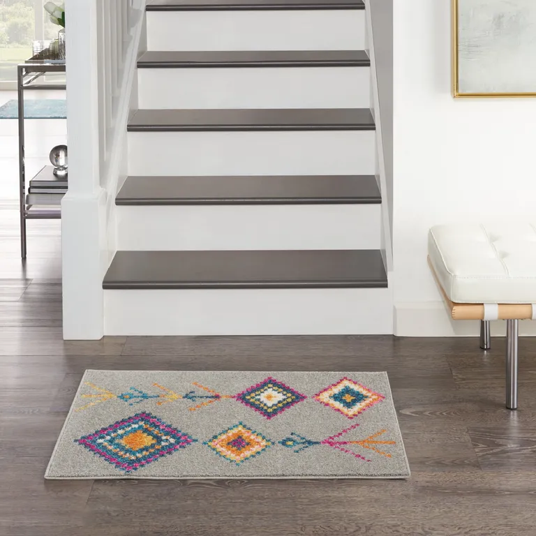 Gray and Multicolor Geometric Scatter Rug Photo 5