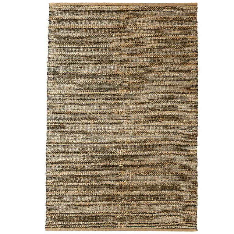 Gray and Natural Braided Striped Area Rug Photo 3