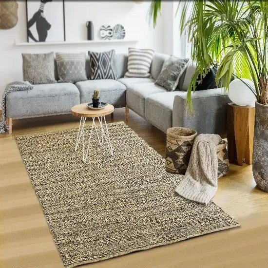 Gray and Natural Braided Striped Area Rug Photo 8