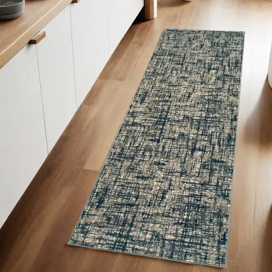 2' X 8' Gray And Navy Abstract Runner Rug Photo 1